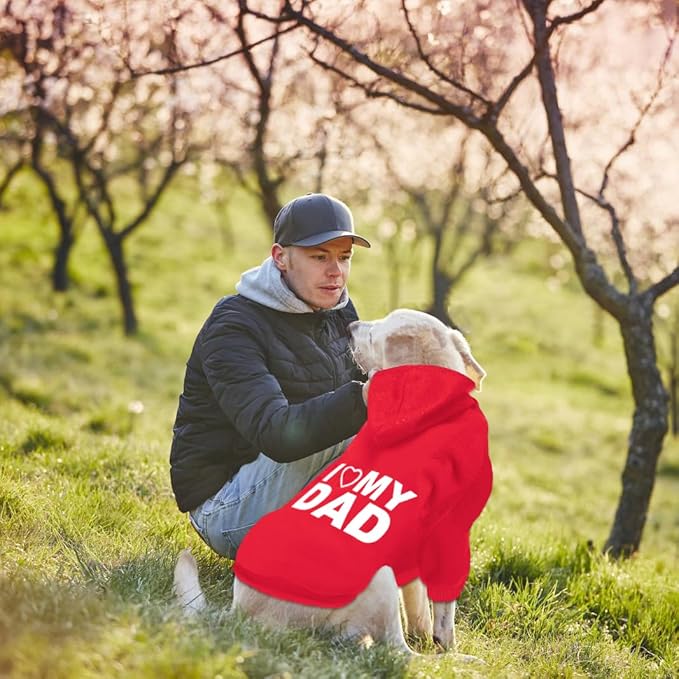 GreenJoy Dog Sweater Dog Hoodie Cold Weather Coat Hooded Sweatshirt for Puppies,Cats, Small Medium Large Dogs (Red(I Love My Dad), X-Large)