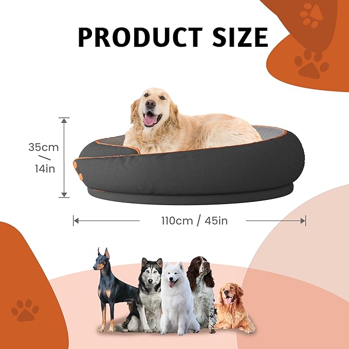 Round Orthopedic Dog Bed for Large Dogs, XL Foam Support Pet Bed with Soft, Comfortable Cushion for Anxiety Relief, Removable & Machine-Washable Cover, Cozy Sofa-Style Bed for Dogs