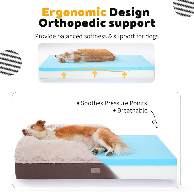 Giant Memory Foam Human Dog Bed for Adults People Fits Pet Families Extra Large Orthopedic Dog Beds with Sides, Washable Bolster Pet Bed Couch with Removable Cover, 70x50x13 Inch, Khaki