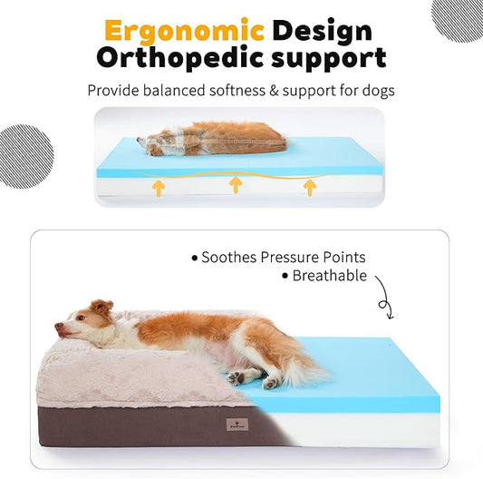 Memory Foam XL Dog Bed for XLarge Sized, Extra Large Orthopedic Dog Sofa with Sides and Waterproof Liner, Washable Bolster Pet Bed Couch with Removable Cover, 50x38x13 Inch, Khaki