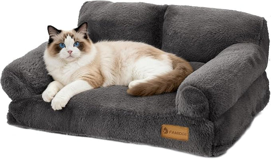 Cat Couch Bed - Cat Bed for Indoor Cats, Calming Pet Sofa Puppy Sleeping Bed with Removable Washable Cover, Cute Dog Couch and Kitty Lounge Chair for 20lbs Cats & Small Dogs(Dark Grey)