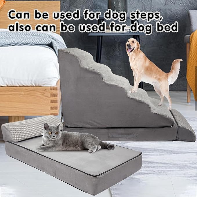 Dog Stairs for High Beds 30-36 inches Tall, 6-Step Pet Stairs/Steps for High Bed 32-36 inches for Small Large Dogs, Dog Ramp for Bed, Foam Dog Steps for Beds for Old Dogs/Cats, Grey