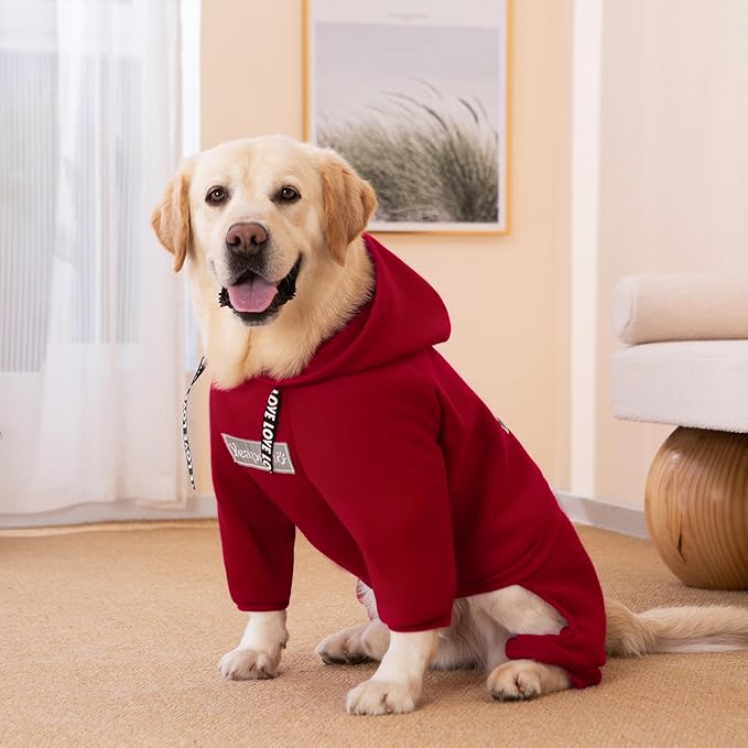 Dog Hoodies Winter Coat for Large Medium Dogs, Pullover 10 Legs Warm Coat Hooded Sweatshirt, Fleece Hoodie for Cold Weather (Red, 7X-Large)