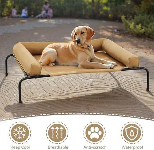 Athena Collection Outdoor Elevated Dog Bed with Removable Bolsters, 48 Inches Raised Dog Cot Washable with Metal Frame Non-Slip Feet for Medium Large Size Dog, Brown