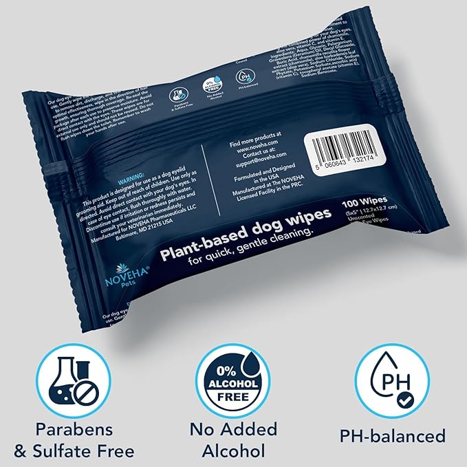 NOVEHA 300PCs Dog Eye Wipes - Tear Stain Remover for Dogs - Formulated with Chamomile and Aloe to Remove Eye Debris, Tear Stains & Eye Discharge - Plant Based, Safe, and Large 5"x5" Unscented Wipes