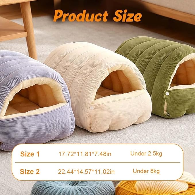 Cat Dog Cave Bed, 2026 New Winter Cave for Dog and Cat, Warm Plush Covered Cat House with Removable Cushion, Soft Sleeping Bed for Indoor Cats (Purple, Medium)