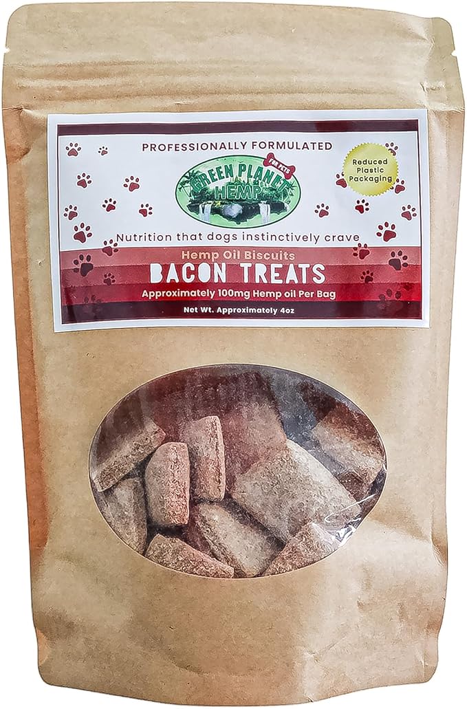 Dog Treats | Bacon 100mg of Hemp Per Bag | 100% Natural and Non GMO | Offers Your Pet Hip, Joint, and Muscle Support | Aids with Anxiety,Stress, and Pain