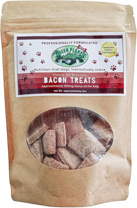 Dog Treats | Bacon 100mg of Hemp Per Bag | 100% Natural and Non GMO | Offers Your Pet Hip, Joint, and Muscle Support | Aids with Anxiety,Stress, and Pain
