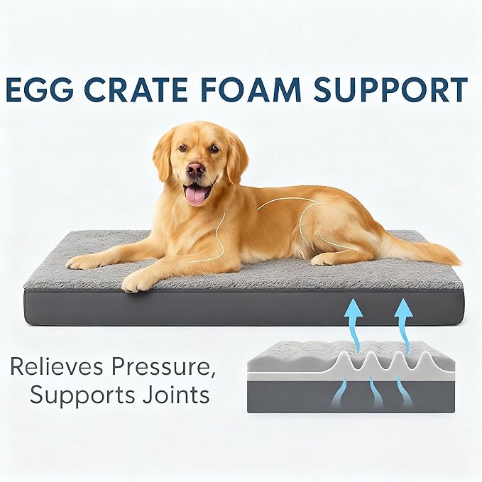Dog Bed with Waterproof Inner Liner, Removable Cover, Egg Crate Foam Dog Beds, Easy to Clean，45×32Inch，Khaki