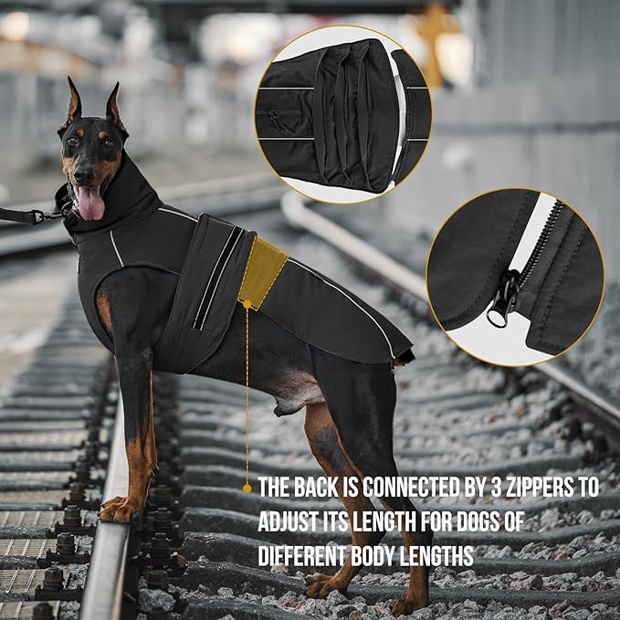 OneTigris Dog Coat Waterproof Dog Jacket with Adjustable Buckle Hook & Loop Windproof Cold Weather Coats for Small Medium Large Dogs (Black, Medium)