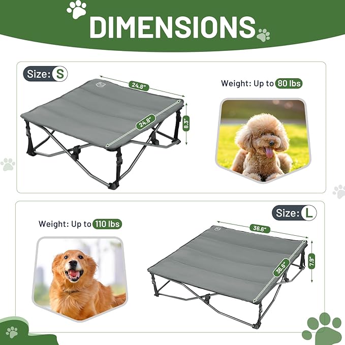 TIMBER RIDGE Large Elevated Dog Bed, 3-in-1 Portable, Folding, and Raised with Removable Pad Mat, Cooling Design for Indoor and Outdoor Use, Grey