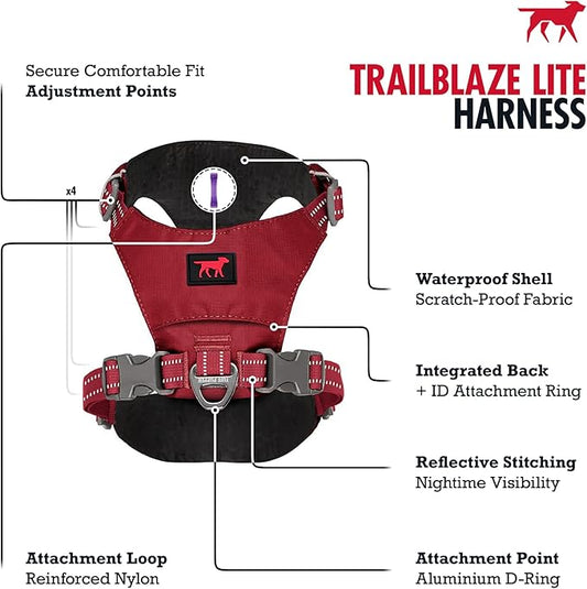 Tuff Pupper All-Day Wear Dog Harness | for Walking, Trail Running, Hiking | Front & Back Leash Clips | Reflective Trim | Easy On/Off Buckles | Lightweight Breathable | No Pull Design (XXS, Red)