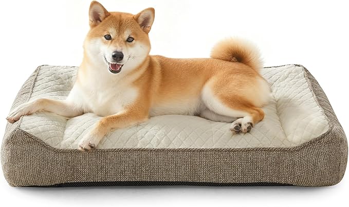 JOEJOY Orthopedic Dog Bed Medium Sized Dogs, Extra Thick Supportive Big Dog Couch Bed with Sides and Waterproof Lining, Ultra Soft Pet Bed Sofa, Beige, 35''x25''