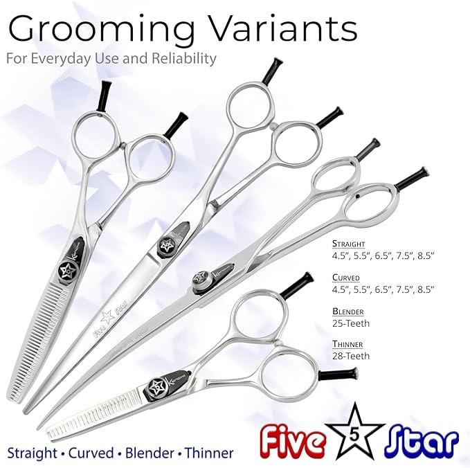 Kenchii Five Star Even Handle Dog Grooming Shears, 8.5 Inch Straight Shears, Light Weight, Heavy Duty Pet Grooming Scissor for Dogs, Cats and Other Animals