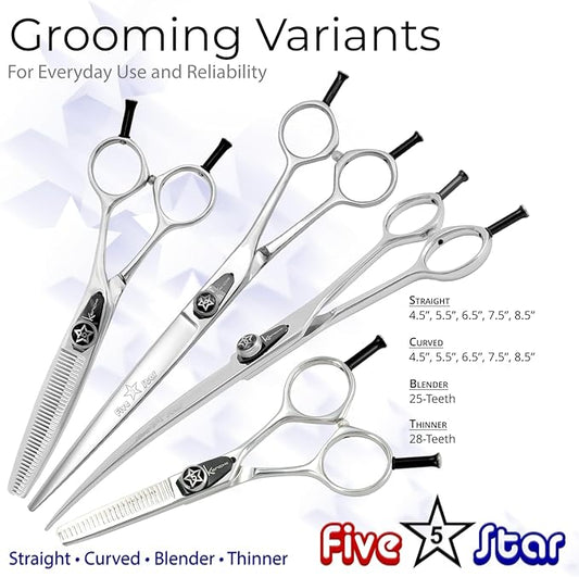 Kenchii Five Star Even Handle Dog Grooming Shears, 38 Tooth Thinner Shears, Light Weight, Heavy Duty Pet Grooming Scissor for Dogs, Cats and Other Animals