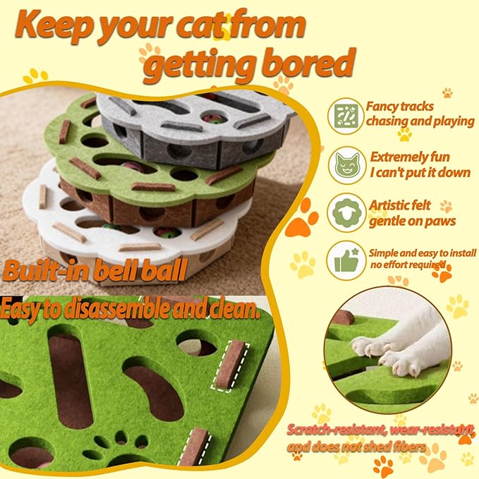 Interactive Cat Puzzle Toy, Felt Maze Box, Allows Cats to Play Independently, Scratching and Hunting Puzzle Box, Kitten Toy, a Gift for Kittens. (Gray Square)