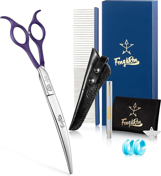 High-end Professional Dog Grooming Curved Scissors Pet Curved Shears 7.5 Inches Extremely Very Sharp Made Of Stainless Steel Alloy By Hand For Dog Cat Groomer