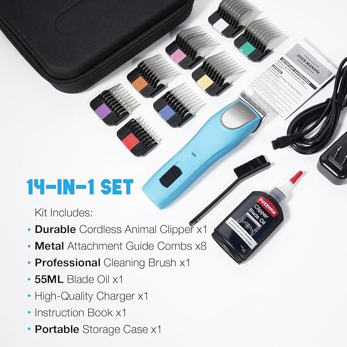 Professional Dog Clippers for Grooming - 2 Speed Pet Grooming Kit for Thick Curly Matted Coats - Low Noise Heavy Duty Cordless Hair Trimmer with Detachable Metal Blade for Animal/Pet/Horse