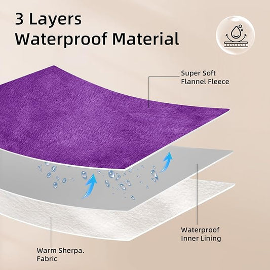 Waterproof Dog Blanket for Couch,Pee Proof Pet Blanket with 3-Layer Protection,Reversible Sherpa & Flannel Furniture Protector for Sofa Bed Car,Gifts for Cat Dog Lovers Christmas,60"x80",Purple