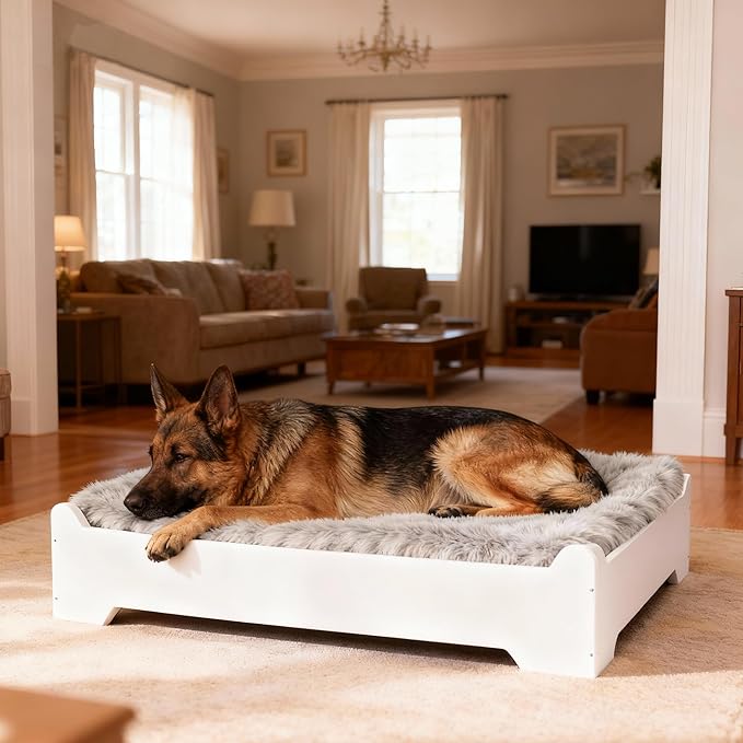 Elevated Dog Bed,38×29 Inch Extra Large Raised Dog Couch with Cover, White XL Supports up to 90lbs