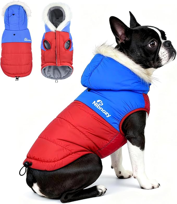 Dog Winter Coat with Hood, Fleece Lined Waterproof Dog Jacket,Warm Snowsuit for Small Medium Dog