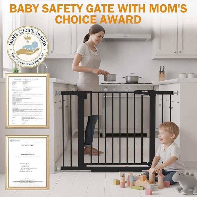 Baby Gate for Stairs, 29.7-43" Auto Close Dog Gate for Doorways & Hallways, Pressure Mounted Pet Gate with Walk Thru Door, Easy Install Safety Gate for Children & Pets, No Drilling, Dual-Lock Design