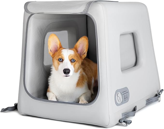 Diggs Enventur Small Inflatable Travel Dog Crate – Ultra-Light & Portable Dog Crate – Puncture-Resistant, Waterproof, Compact – Safe, Durable for Adventures & Travel - 27" L x 18" W x 20" H (Grey)