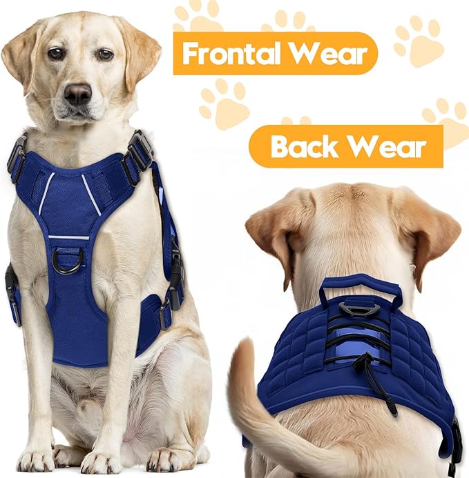 Heavy-Duty Tactical Dog Harness for Large Dogs, No Pull Adjustable Reflective Pet Vest with Molle System, K9 Military-Grade Control for Service Training, Outdoor & 10+ Breeds, Dazzling Blue, XX-Large