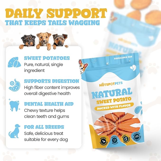 hotspot pets Dehydrated Sweet Potato Dog Treats - 1lb All-Natural, High Protein, Low Fat - Slow Roasted Oven Baked A Healthy Rawhide Alternative Dog Chews - Training & Treats