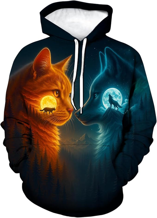 Blissboy Novelty Long Sleeve Hoodie Funny Cat Print Sweatshirts