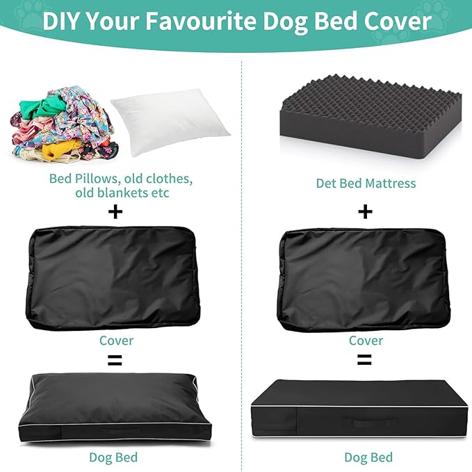 COSHNIBI Dog Bed Covers Replacement Washable,Waterproof Dog Bed Cover with Zip and Carry Handle for Dog/Cat 54''Lx44''Wx4''H-Black