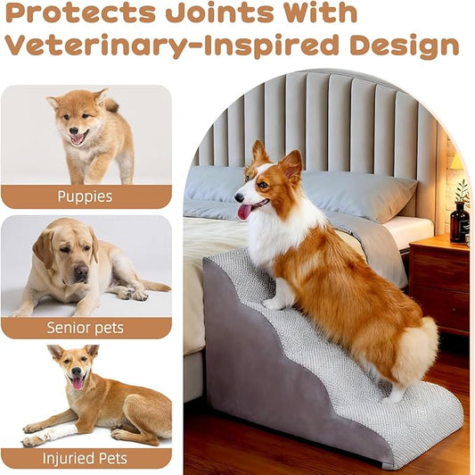 Makigued Dog Stairs for Small Dogs and Cats, 20" H 4 Steps Pet Steps Ramp for High Bed, Couch, Sofa, Waterproof Pet Stairs with Removable Washable Cover, Non-Slip Bottom, Light Gray