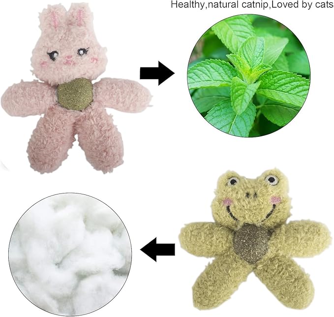 Gavpepy Cat Toys with Catnip Kitten Chew Bite Supplies Boredom Relief Fluffy Kitty Teeth Cleaning Chewing Cat Lovers Interactive Plush Gift (Tiger&Frog)