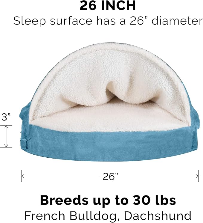Furhaven 26" Round Cooling Gel Dog Bed for Medium/Small Dogs w/ Removable Washable Cover, For Dogs Up to 30 lbs - Sherpa & Suede Snuggery - Blue, 26-inch