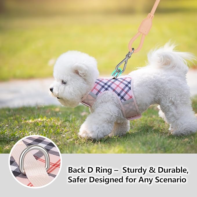 Dog Harness for Small Sized Dog,Hook-and-Loop Easy On/Off, Reflective Adjustable Soft Mesh Vest for Puppy (Checkered Beige,XXXS)