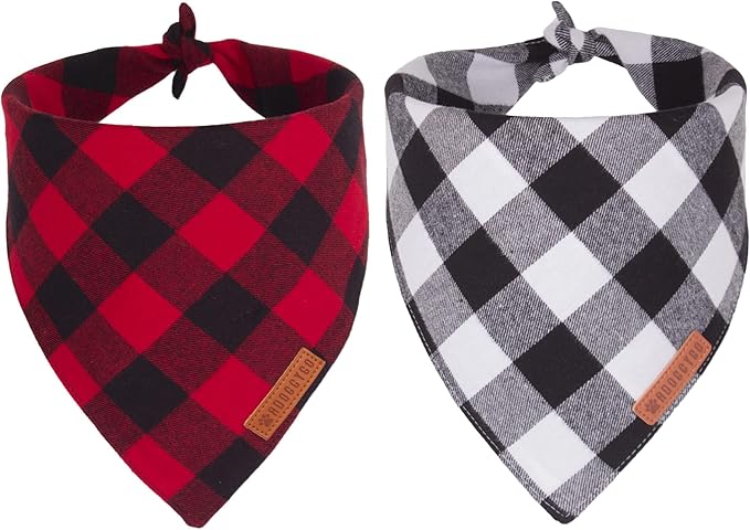 ADOGGYGO Christmas Dog Bandanas 2 Pack, Premium Cotton Fabric, Multiple Sizes Offered, White Red Plaid Bandanas for Large and Extra Large Dogs (X-Large)