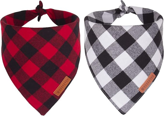 ADOGGYGO Christmas Dog Bandanas 2 Pack, Premium Cotton Fabric, Multiple Sizes Offered, White Red Plaid Bandanas for Large and Extra Large Dogs (X-Large)
