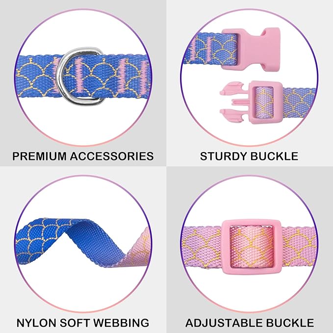 azuza Bowtie Dog Collar Mermaid, Soft & Comfy Dog Collar with Removable Bow Gradient Color Size Adjustable Dog Collars for Small Dogs