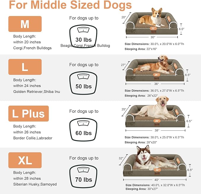 Large Dog Bed Orthopedic Washable: Beds Bolster XL Bed Big XLarge Dogs Memory Foam Couch Sofa Waterproof with Removable Cover - Brown