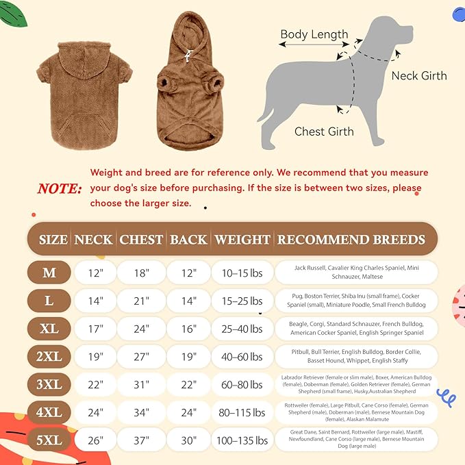 5XL Dog Sweaters for Large Dogs,Extra-Large Dog Hoodie,Warm Fuzzy Fleece Sweatshirt with Hood & Pocket,Leash Hole,Cozy Cold Weather Pet Clothes Sweater Hoodie for Large Dogs(Coffee,5XL)
