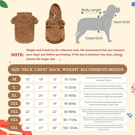 5XL Dog Sweaters for Large Dogs,Extra-Large Dog Hoodie,Warm Fuzzy Fleece Sweatshirt with Hood & Pocket,Leash Hole,Cozy Cold Weather Pet Clothes Sweater Hoodie for Large Dogs(Coffee,5XL)