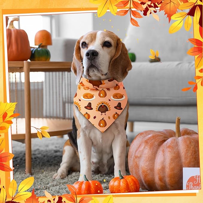 Amylove 120 Pcs Christmas Dog Bandanas Bulk Thanksgiving Day Holiday Triangle Dog Pack Puppy Kerchief Bandana Adjustable Pet Scarf for Pet Cat Costume Accessories Decor(Turkey)