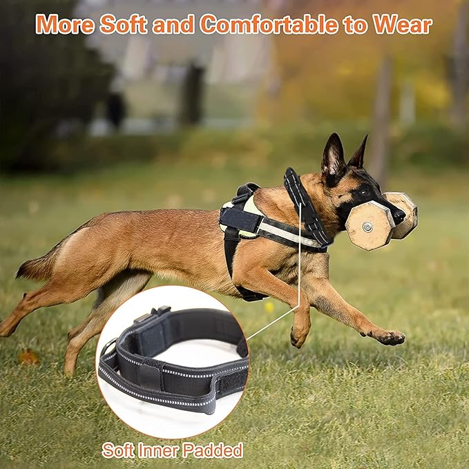 KCUCOP Tactical Dog Collar for Medium & Large Dogs - Military Nylon Heavy Duty Collar with Handle, Reflective Strip & Metal Buckle for Training, Outdoor (Black Reflective, XLarge)