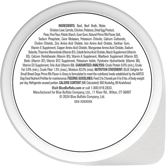 Blue Buffalo Delights Small Breed Natural Wet Dog Food, Prime Rib Flavor in Gravy, 3.5-oz Cups, 12 Count