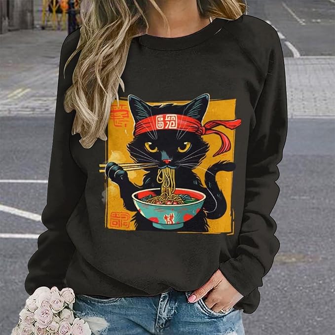 Womens Ugly Christmas Sweatshirt Funny Cat Dog Printed Xmas Pullover Shirts Crewneck Long Sleeve Graphic Hoodies