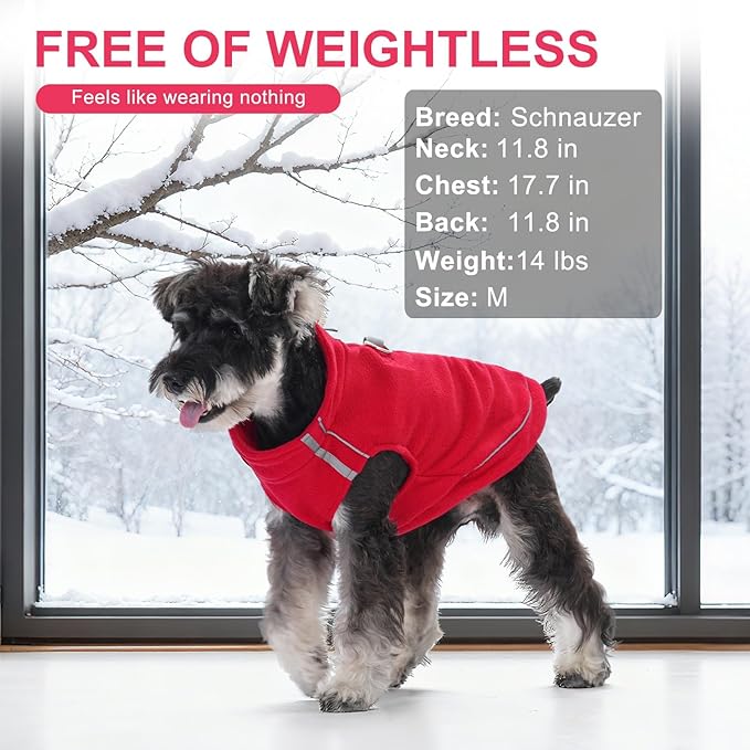 BEAUTYZOO Dog Fleece Vest Sweater Winter Jacket Zip Up Warm Pullover Step-in Dog Clothes with D-Ring Leash Cold Weater Reflective Coat Hoodie for for XS S M Dogs Puppy Cat Boy or Girl, Red Large