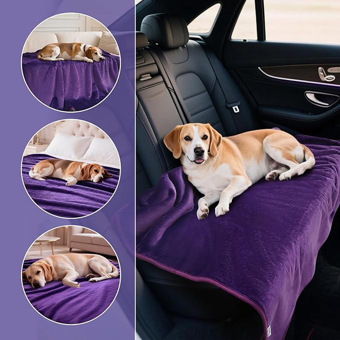Waterproof Dog Blanket for Couch,Pee Proof Pet Blanket with 3-Layer Protection,Reversible Sherpa & Flannel Furniture Protector for Sofa Bed Car,Gifts for Cat Dog Lovers Christmas,60"x80",Purple