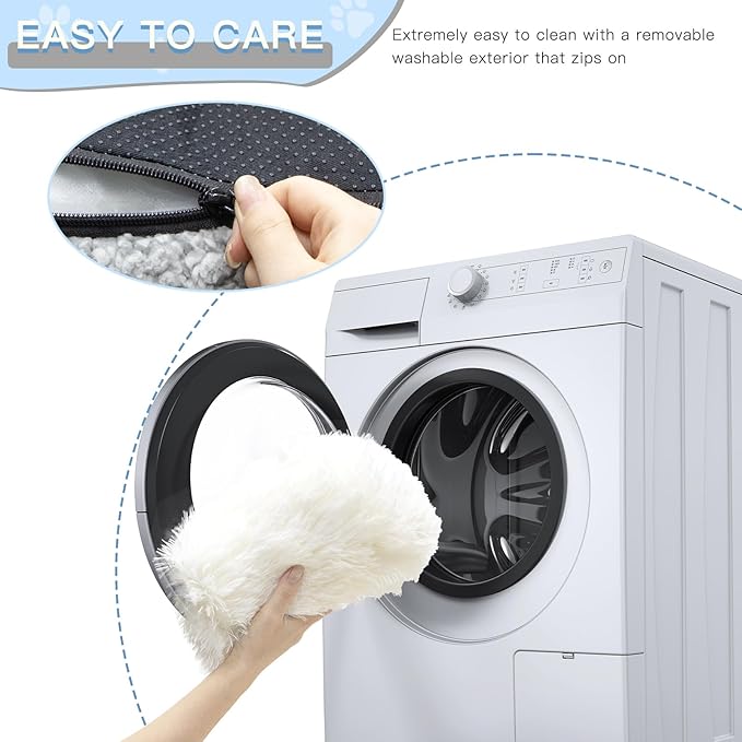 Cat Bed for Indoor Cats, Washable Pet Couch Furniture, Puppy Sleeping Nest Dog Sofa Bed for Medium Cat & Small Dogs, Plush White, 26" Lx18 Wx12 Th (for 20lbs Cats)