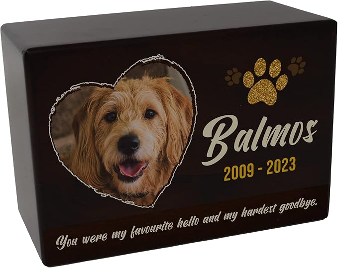 Custom Pet Keepsake Urns for Dogs, Wooden Box for Pet Ashes with Photo for Your Beloved Pets, Pet Cremation Urns as Sympathy Gifts for Pet Lovers - Small, 6" x 4" x 2.75" (Design 11)