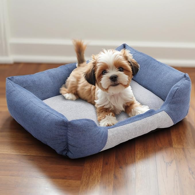 Athena Collection Dog Bed Medium Size Dog, 27 Inches Washable Dog Bed for Medium Pets Cats, Cozy Soft Warming Fabric with Nonskid Bottom, Blue